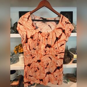 Ann Taylor Orange and Black Floral Blouse - Size L